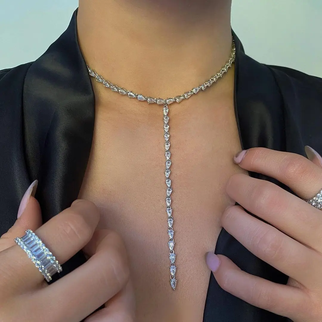 

Hot Selling 5a Cz Choker Crystal Gem Luxury Chokers Collar Chocker Chunky Y Necklace Women Wedding Sexy Jewelry Drop Ship