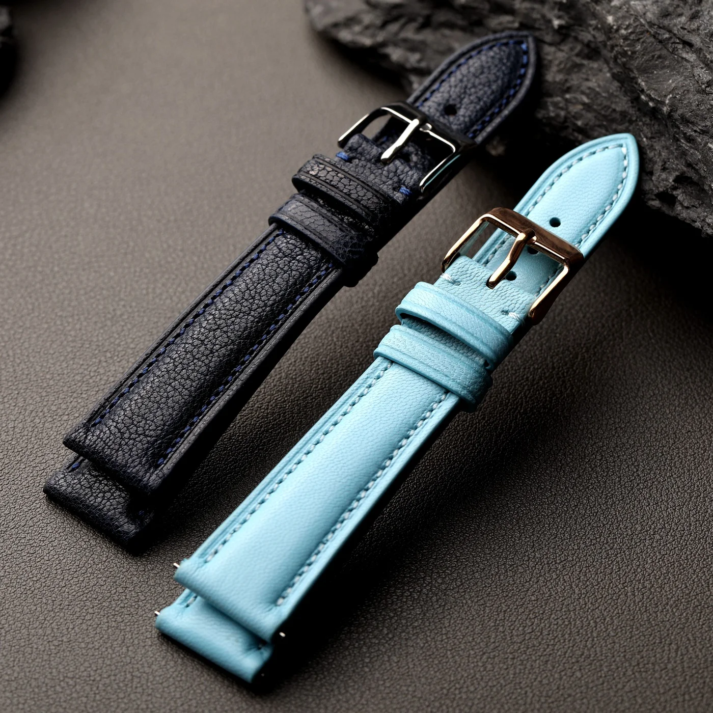 Handmade goat leather strap, 18 19 20 22mm blue retro soft strap, suitable for mechanical antique watchband quick release
