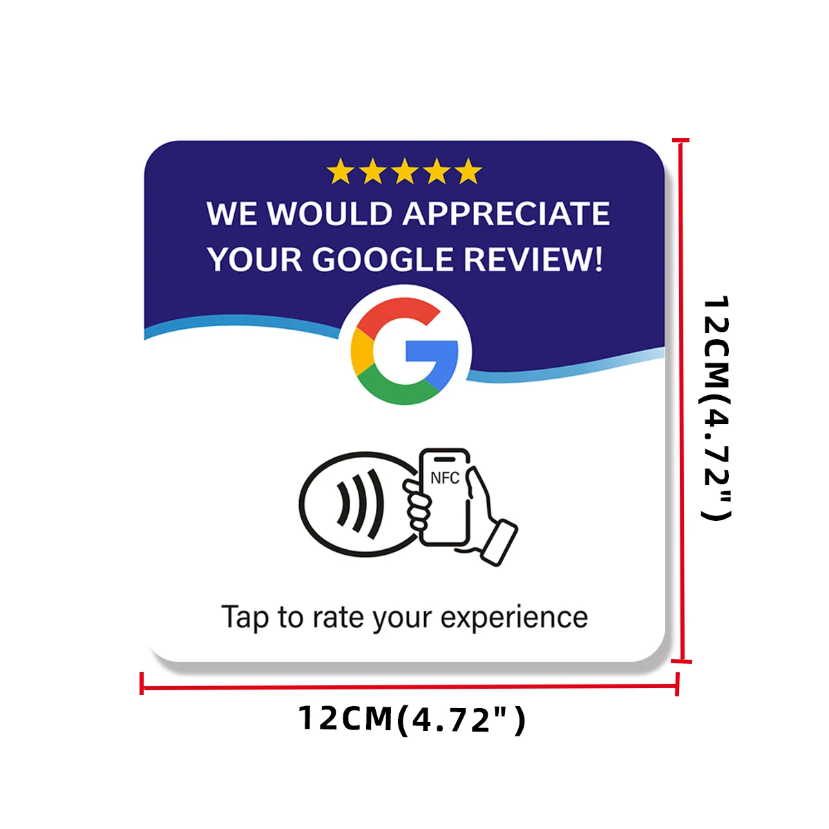 12*12cm NFC Table Sticker Google Review Sticker Acrylic 13.56MHz Programmable Waterproof Review Us on Google Adhesive NFC Tag