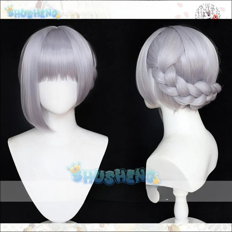 Wuthering Waves Sanhua Cosplay Wig 45cm Silver Gray Short Hair Glace Mutant Resonator Jinhsi Jinzhou Halloween Party for Women