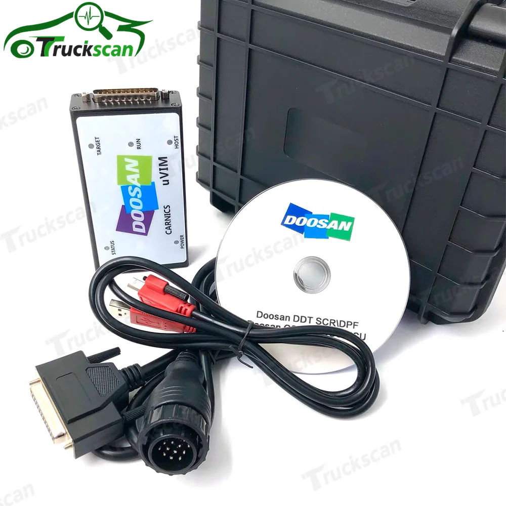 Doosan uVIM diagnostic tool excavator forklift engine fault detection OBD interface DDT CARNICS SCR DPF DMS-5 DCUECUG2+CF19