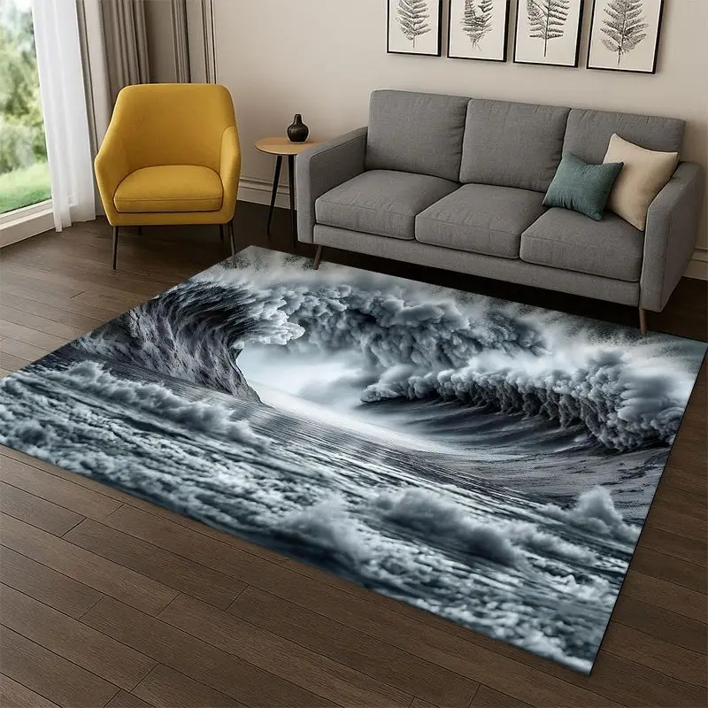 Blue Sea Waves Scenery Carpet Rug for Bedroom Living Room Sofa Playroom Doormat Home Decor,Kid Game Area Rug Non-slip Gift