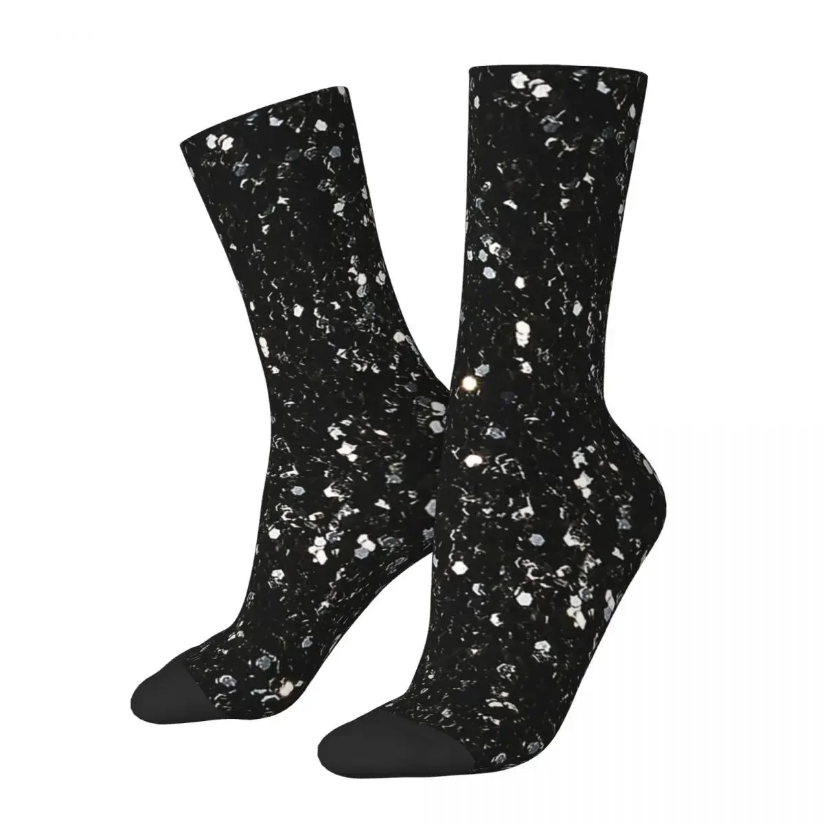 

Black And White Shiny Faux Glitter Sparkles Socks Super Soft Stockings All Season Long Socks for Man's Woman's Christmas Gifts