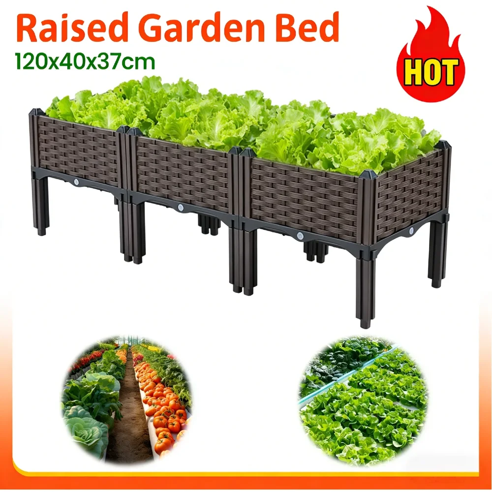 

Plastic Raised Garden Bed with Legs Elevated Planter Box Drainage Holes Weather-Resistant for Balcony Garden Patio Gardening