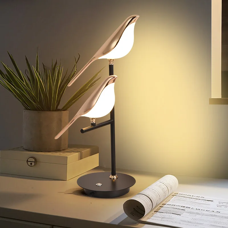 Creative Lucky Magpie Table Lamp LED Touch Student Dormitory Children's Charging Eye Protection Reading Two Birds Night Light