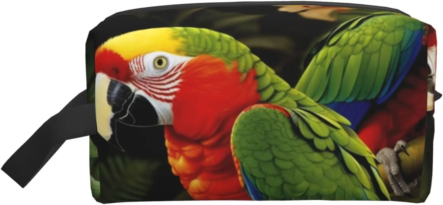 

Travel Toiletry Bag for Women Men Leather Makeup Bag Large Portable Travel Organizer Tropical Parrot Cosmetic Bag