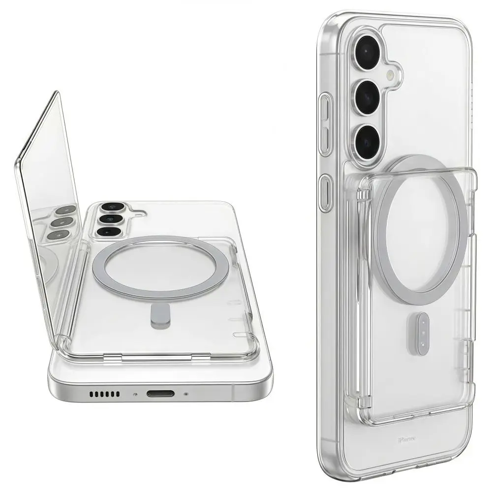 Transparent For MagSafe Card Sleeve 2 Card Slots Ultra-thin Magnetic Stand Card Holder Shockproof Detachable Wallet Phone Case