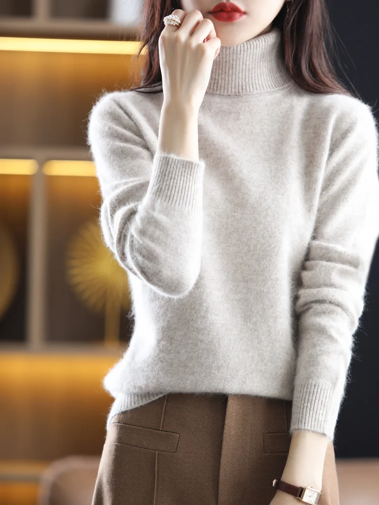 LHZSYY Winter Women Sweater Solid 100%Mink Cashmere Turtleneck Knitted Pullovers Slim Soft Warm Female Long Sleeve 23  Color