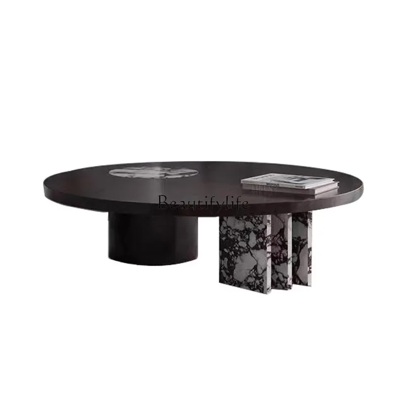 

FG26*Nordic light luxury rock slab coffee table small apartment Italian minimalist size round edge table