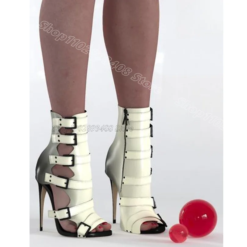 

Belt Buckle Stiletto Sandal Boots Open Toe Side Zipper British Style Party Summer Women Elegant Boots 2025 Zapatos Para Mujere