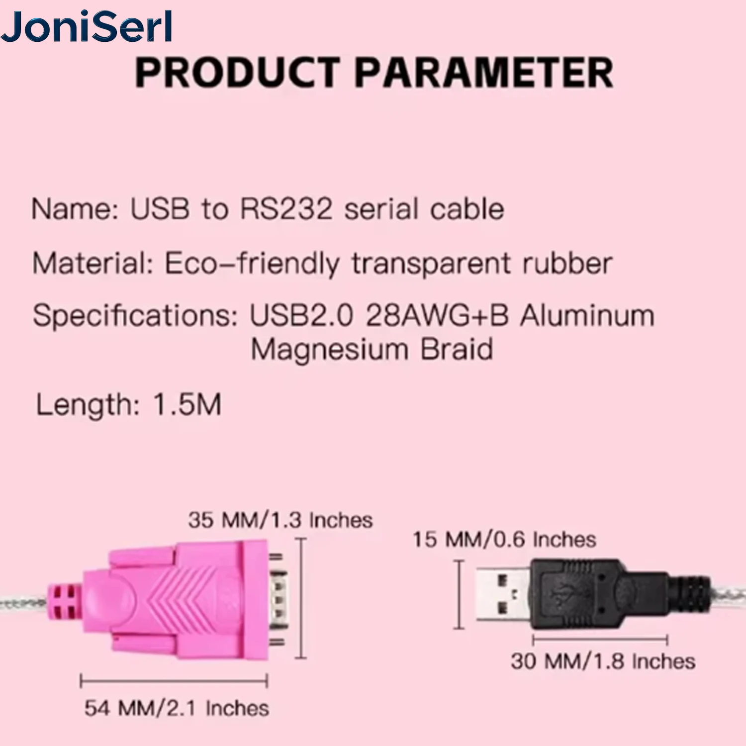 USB 2.0 to Serial DB9 RS232 Male Adapter Cable (CB-DB9P) 9-pin, fixed nuts, Prolific PL2303GS, driver install may be needed