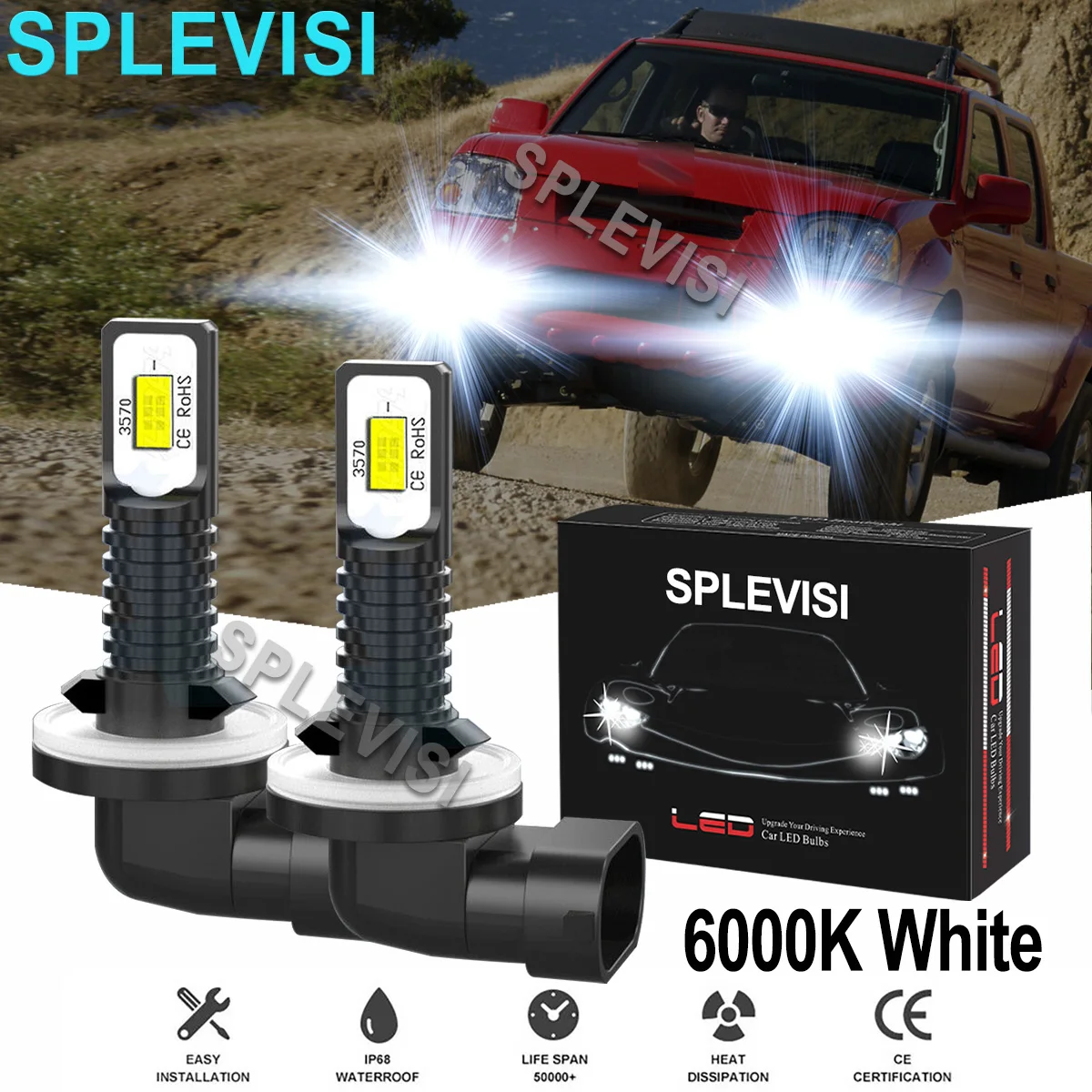 

2x70W White Car LED Fog Light Bulbs 6000K Fit For Nissan Frontier 2001 2002 2003 2004 Nissan Altima 1998 1999 2000 2001