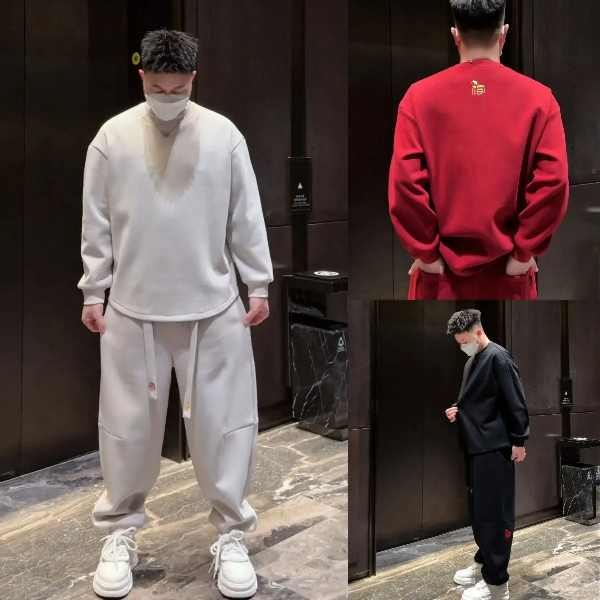 

Warm Fce Lined Embroidered Casual Set for Men Heavyweight round Ne Sweatirt And Pants Winter Thermal Comfortable Suit