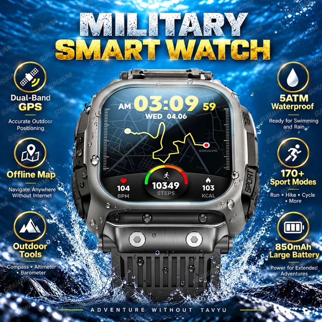 2026 New Military GPS Positioning Sports Smart Watch Men Offline Map 5ATM Waterproof 850mAh Battery Outdoor Fitness Smartwatches