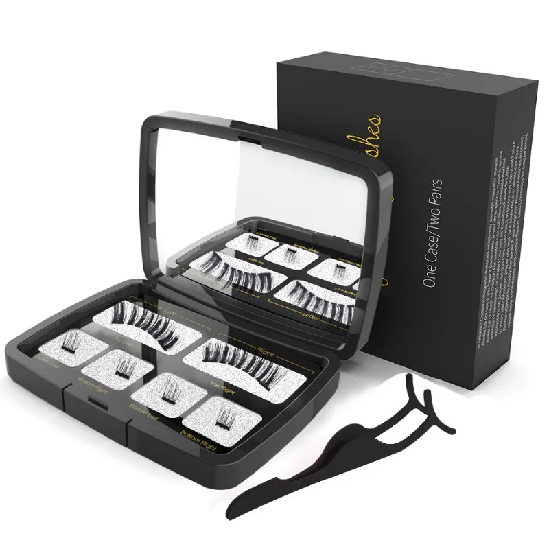 مجموعة وصلات الرموش المغناطيسية بدون غراء: مع رموش صناعية مزدوجة مختلفة الكثافة وقابلة لإعادة الاستخدام، تتضمن علبة مرآة وملاقط #1