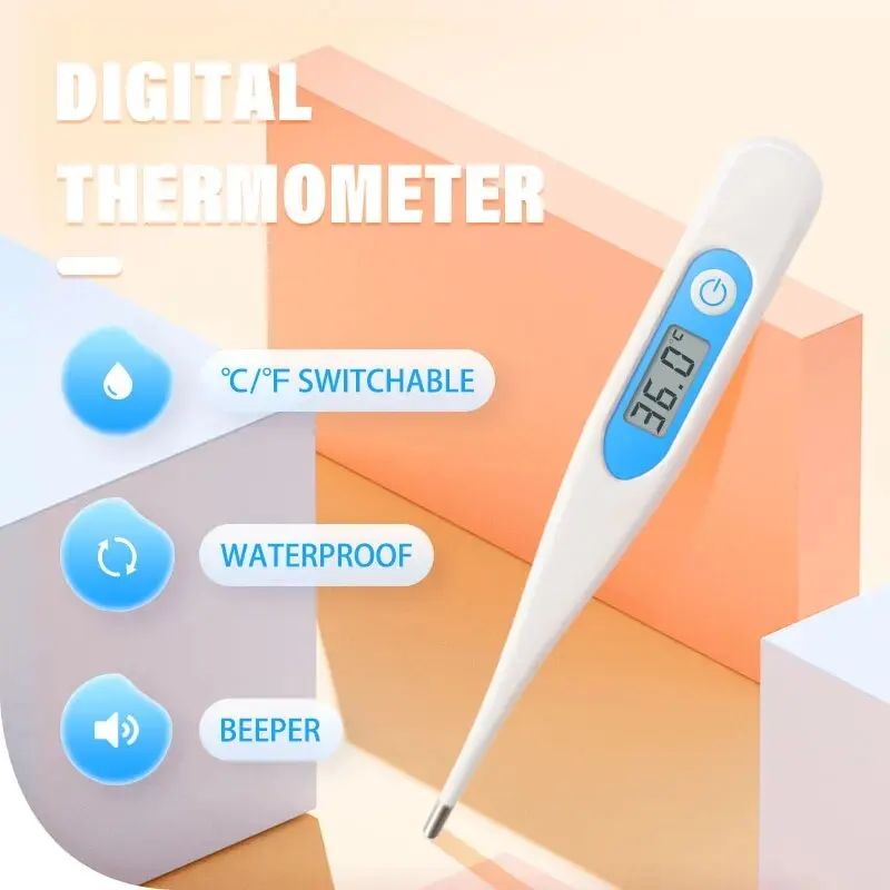 Rigid Hard Tip Waterproof Digital Thermometer Beeper Function Fever Alarm Oral Underarm Child Kid Adult Temperature Monitoring