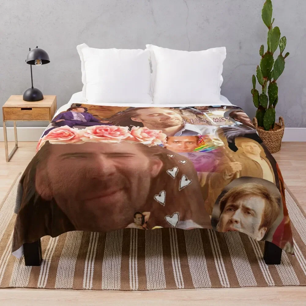 

Nic Cage Collage Throw Blanket Retros Large Kid'S Luxury Thicken Blankets