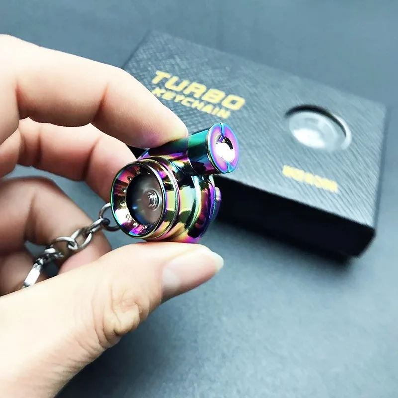 LED Light Mini Turbocharger Keychain Turbo Spinning Sound Turbine Key Chain Turbine Turbocharger Key Ring Key Holder Car Keyring