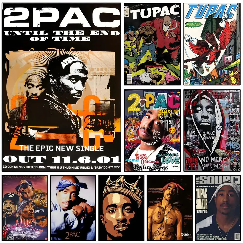 1PC Tupac Shakur Poster Self-adhesive Art Waterproof Paper Sticker Coffee House Wall Decor
