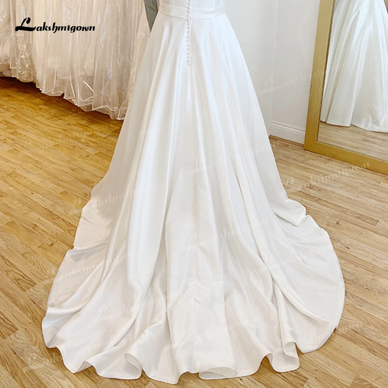 Robe de mariée trapèze Simple, élégante, Sexy, col en v, sans manches, balayage, bouton au dos, ceinture avec nœud, pour femmes