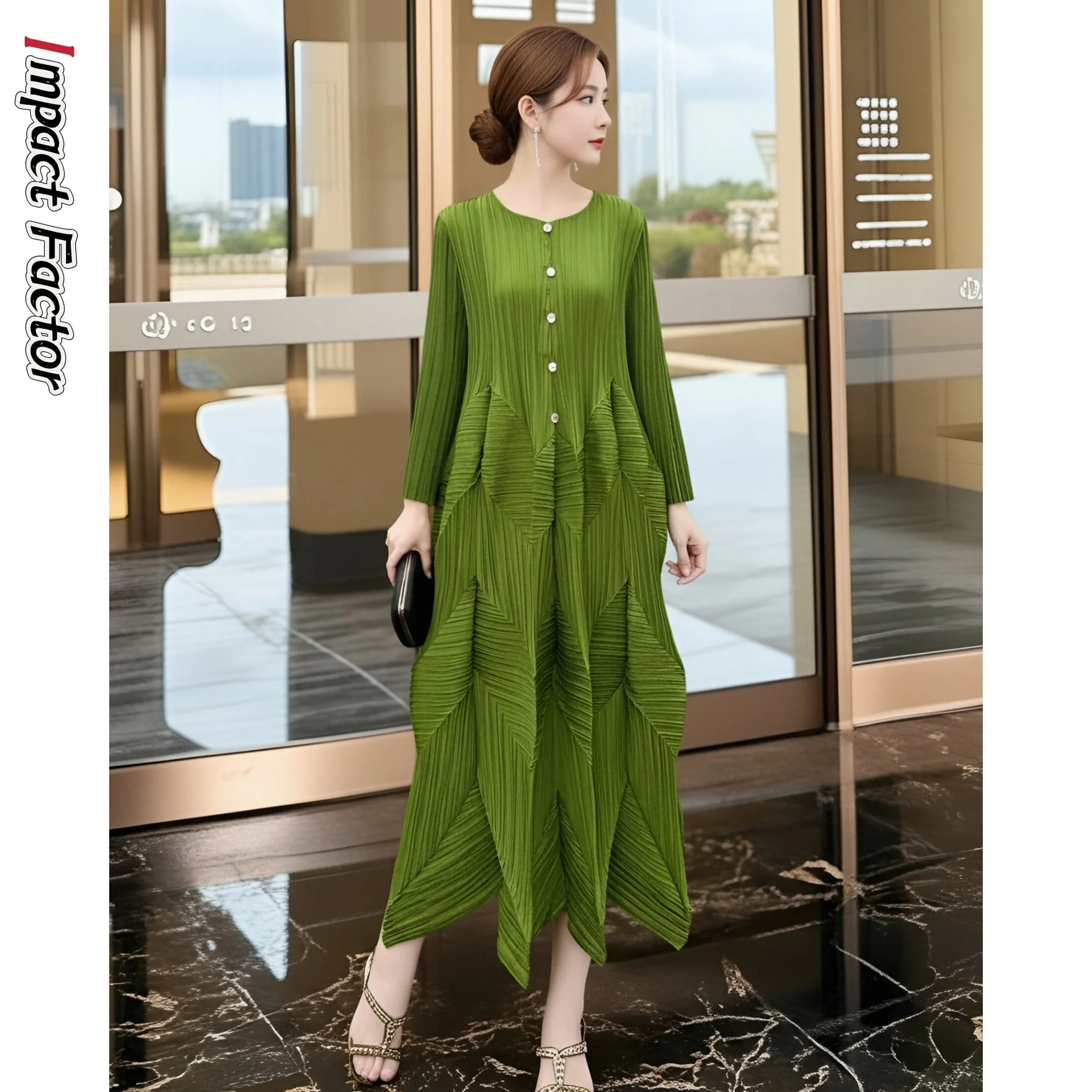 

Свободное платье Miyake с круглым вырезом, осень-зима 2021, новая высококачественная женская одежда, плиссированное модное темпераментное платье