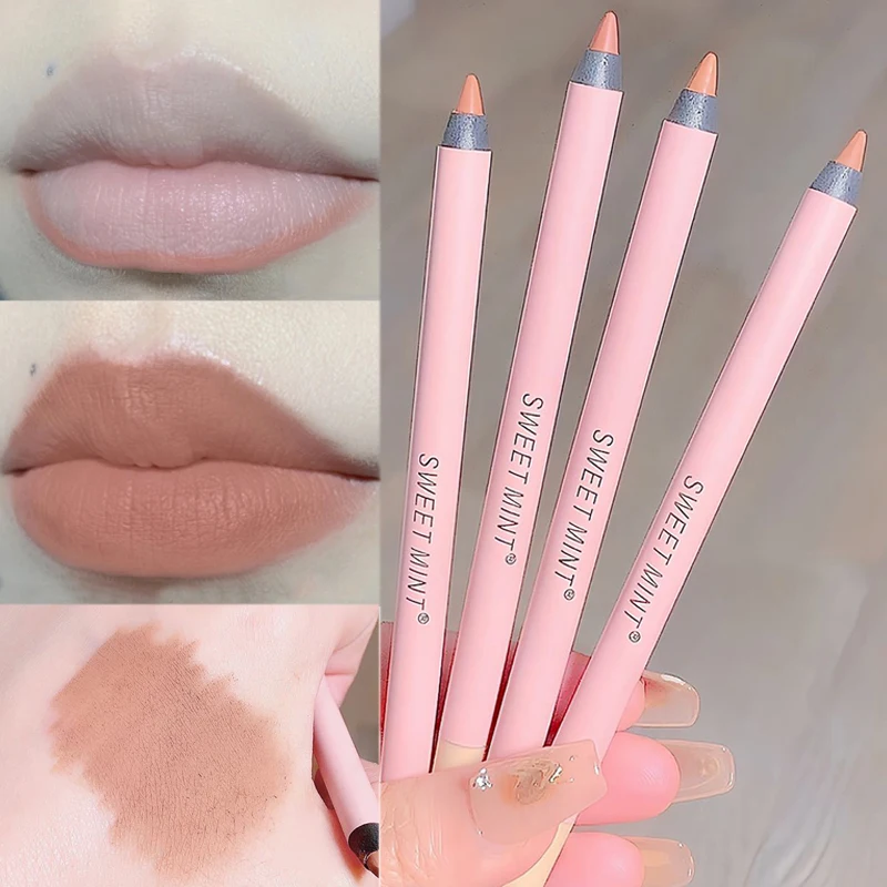 4 Colors Outline Lips Shape Lipstick Pen Matte Velvet Lip Liner Waterproof Lasting Non-stick Cup Nude Lip Tint Makeup Cosmetic