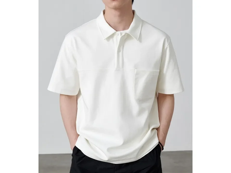 Summer New Fashion Men's Casual Trendy Solid Color Loose Turn-down Collar Short Sleeve Pullover