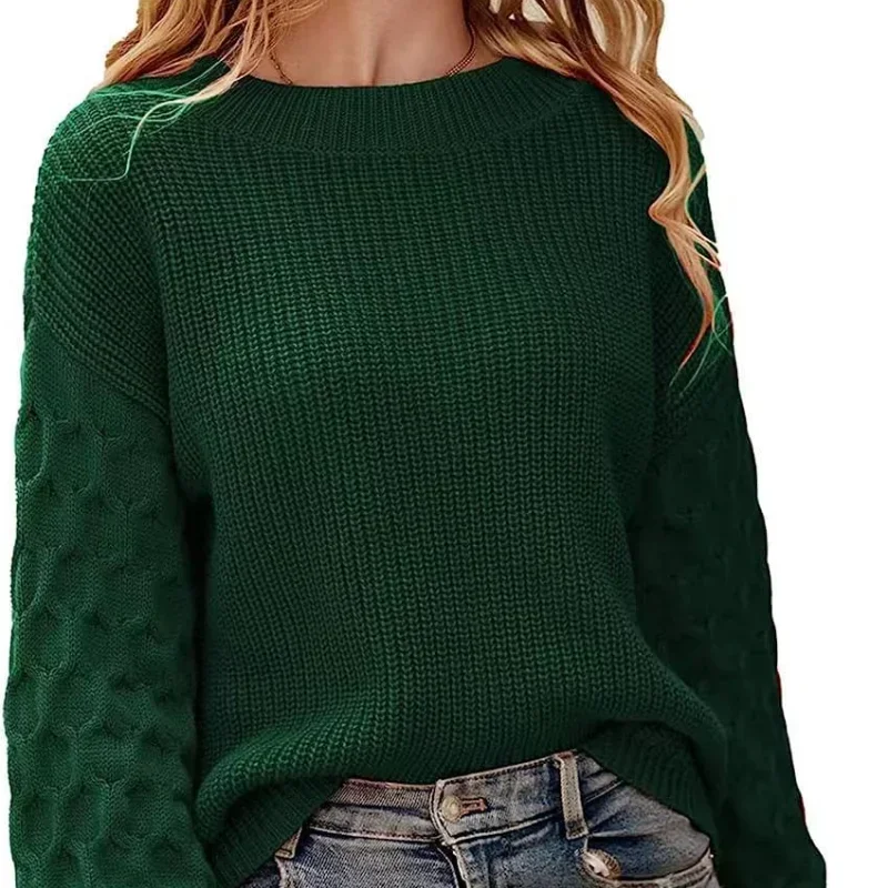 

2024 Autumn/Winter New Personalized Fashion Lantern Sleeve Round Neck Pullover Popularity Office Lady Leisure Knitted Sweater