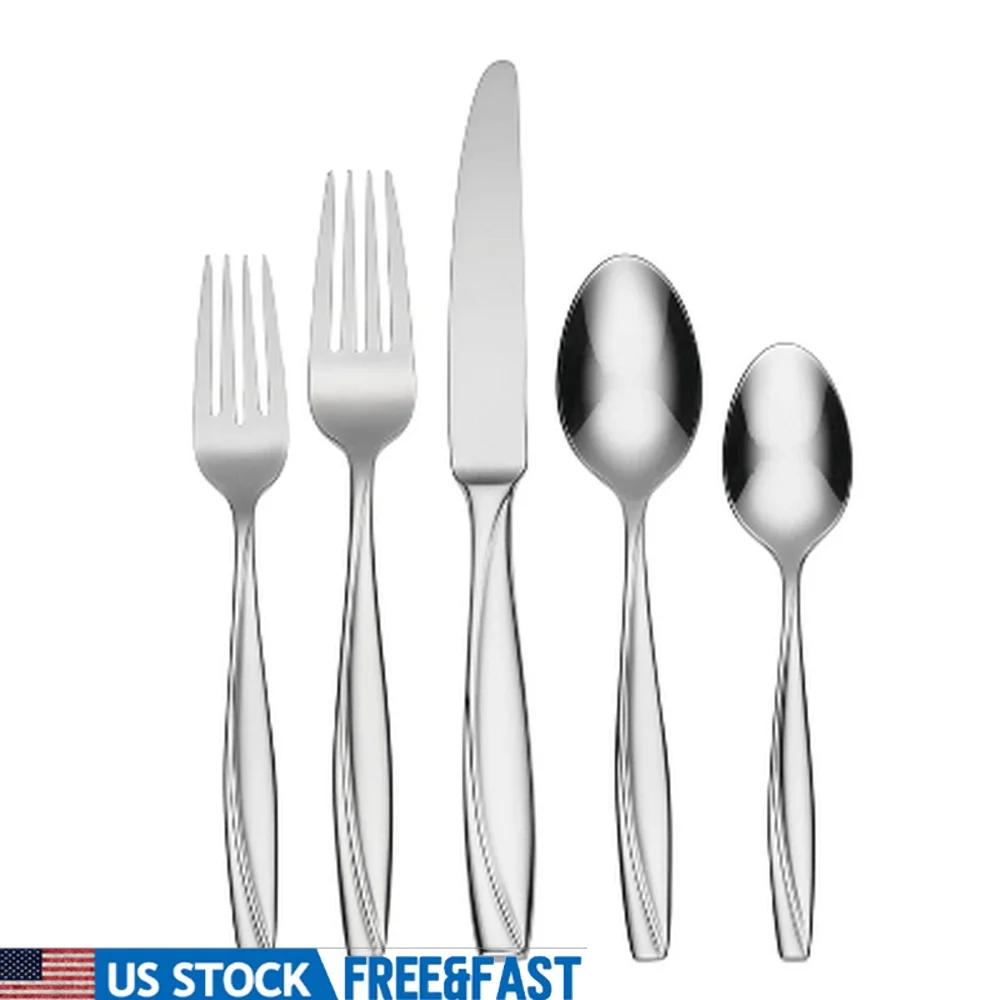 

20pc Stainless Steel Flatware Set Dishwasher Safe Polished Mirror Finish Service 4 Includes Fork Spoon Knife Salad Teaspoon