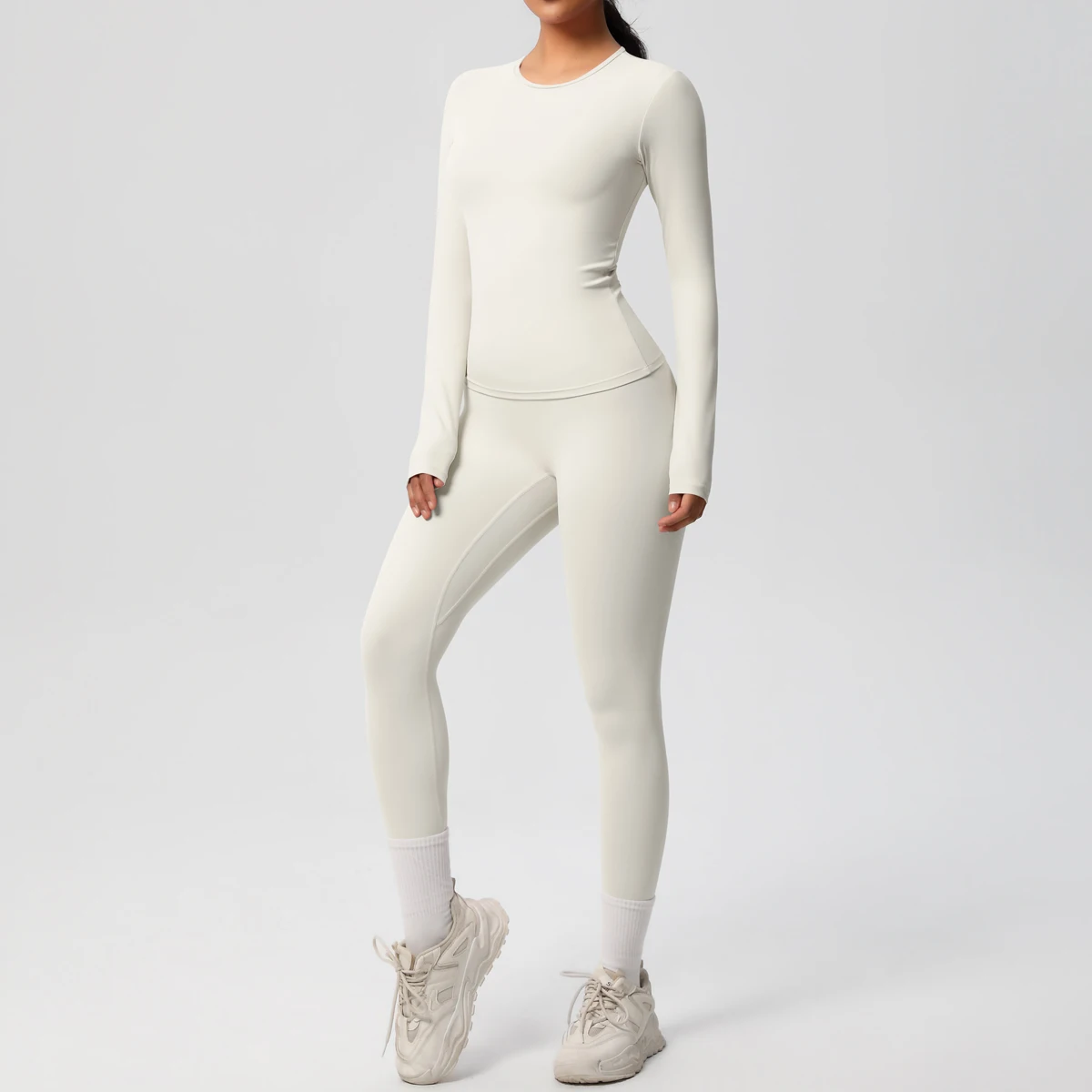 2-teiliges Sportbekleidungs-Yoga-Set, Fitnessstudio-Kleidung, Yoga-Anzüge für Damen, Fitness-Set, Trainingsanzüge, Sport, Langarm, bauchfreies Top, Gym-Leggings – Detail 24