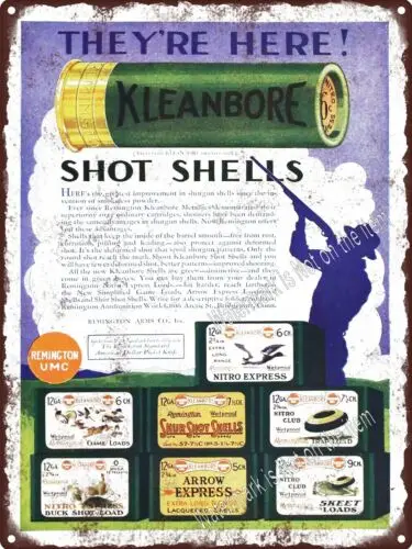 1932 KLEANBORE SHOTGUN  SHELLS HUNT NITRO SPORT OUTDOOR Metal Sign 9x12