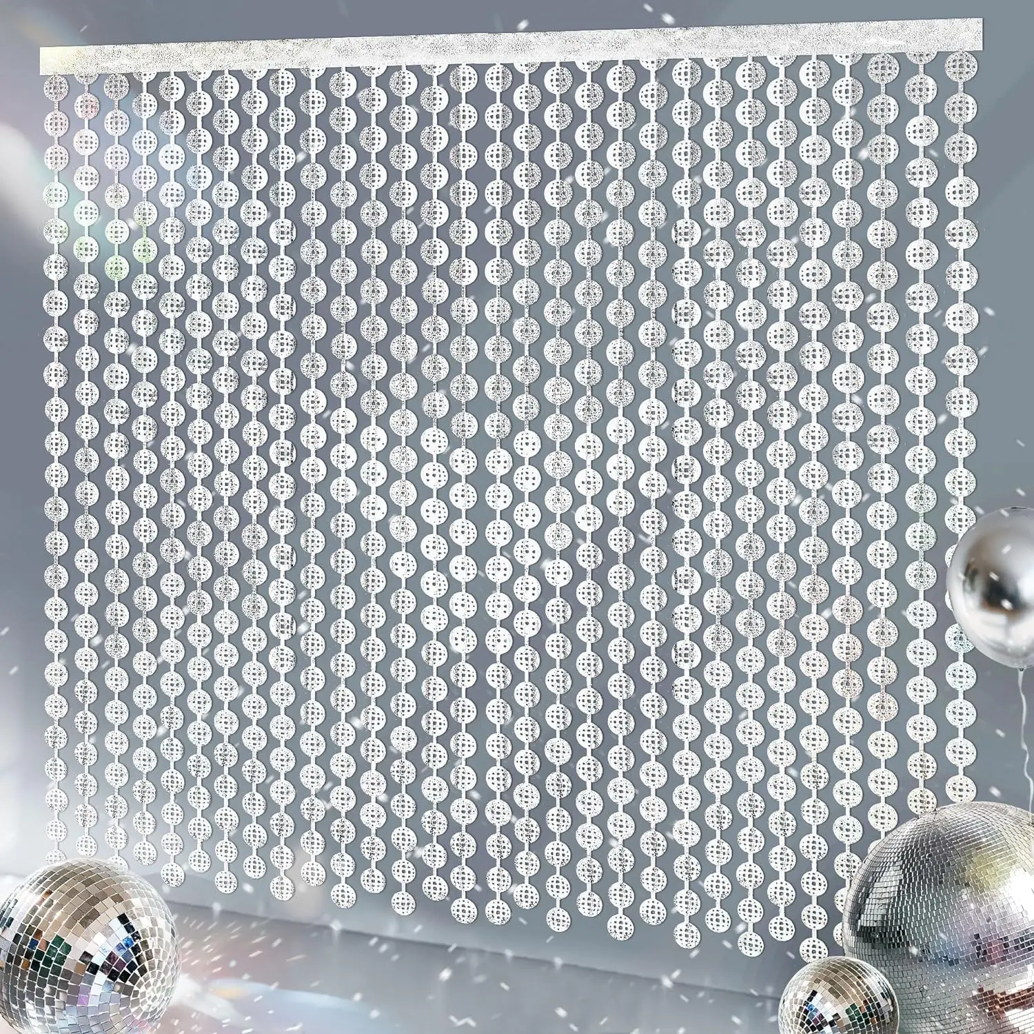 (Set of 2) Disco ball aluminum foil curtains suitable for decorating the last disco singles party, disco ball background curtain