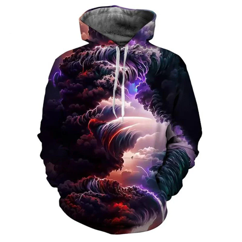 New Colorful Tornadoes 3d Print Men's Laxity Hoodie Casual Oversized Pullover Popular Streetwear Fashion Tops Trend Men Clothing