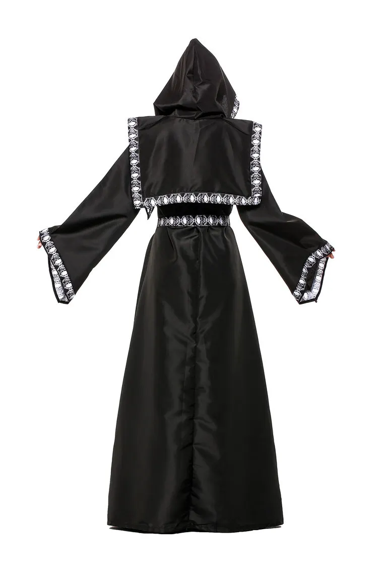 loween Bla Robe Wizard Coppia Abiti Cosplay Costume da strega Bla da donna Abito lungo da mago da uomo Abito da Dio della morte