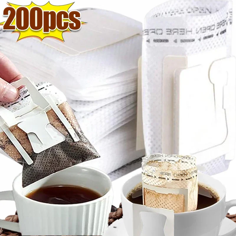 50/200PCS Hanging Ear Coffee Bag Portable Non-woven Coffee Filter Disposable Hand-made Paper Bag Eco-Friendly Hand Pour Tea Bags