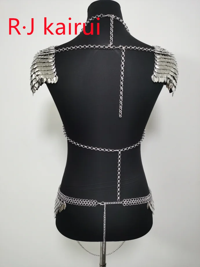 New Fashion RJFS27 Silver Fish Scales Shoulder Chains Bra Layers Chain Mail Dragon Scale Belly Jewelry