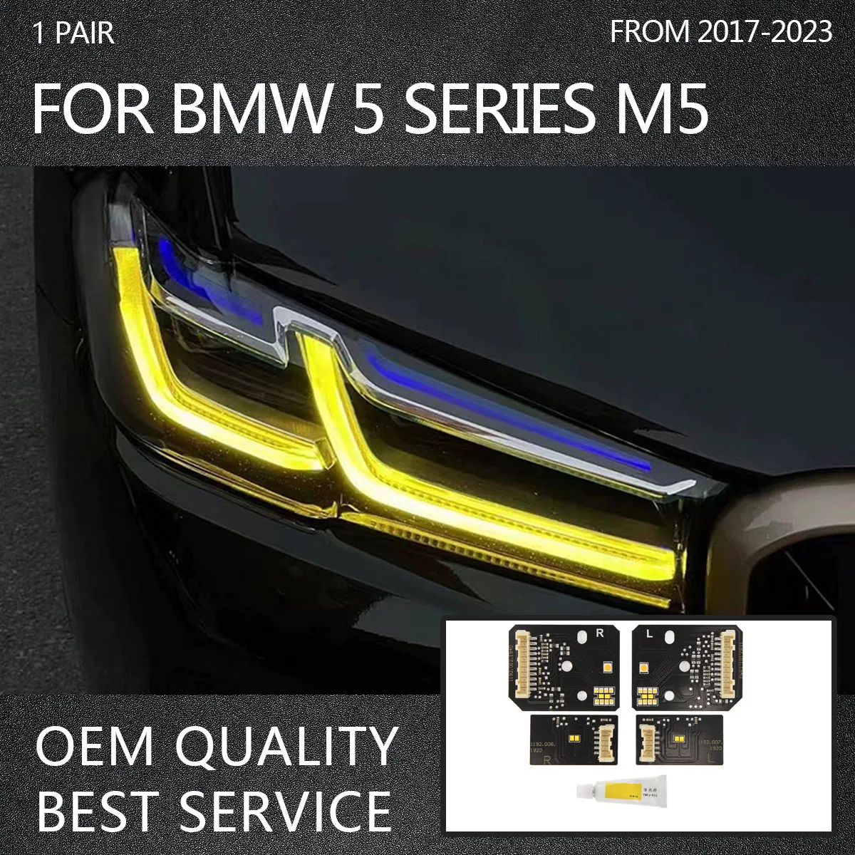 주간 주행등 레몬 골드 옐로우 신호등, 자동차 액세서리, BMW 5 시리즈 M5 2017-2023 DRL LED 보드 G30 F90