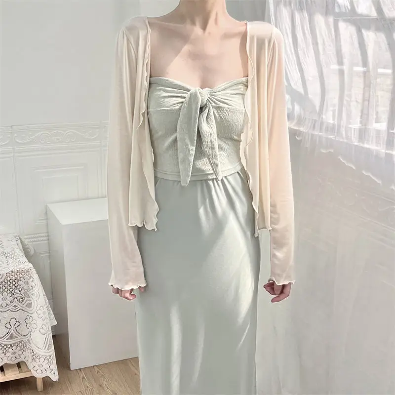 Evening DressLightweight Ice Silk Cardigan Coat For Women, Long Sleeve, Knitted Short Sunscreen Shawl, Spring And Summer, New, 2