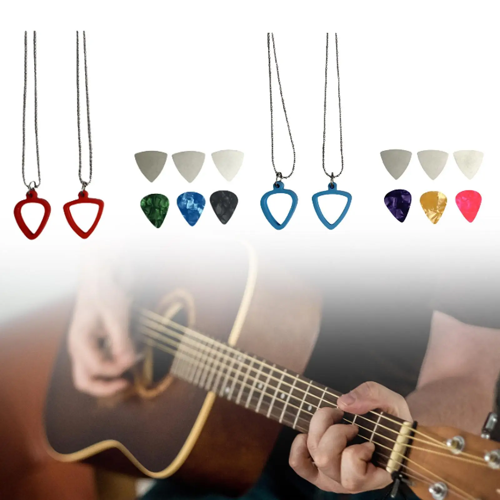 Soporte para púas de guitarra de silicona, collar Universal, 3 uds., púas de acero inoxidable y