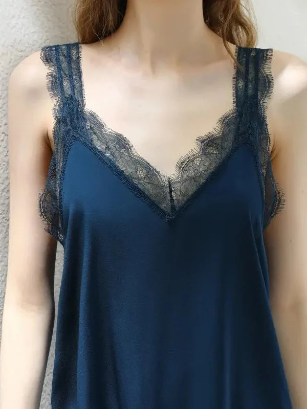 plus Size Lace Nightgown Women's Summer Thin Sexy Pure Desire Home Clothes Trendy Strap Sleep Dress Short Skirt V-Neck Pullover