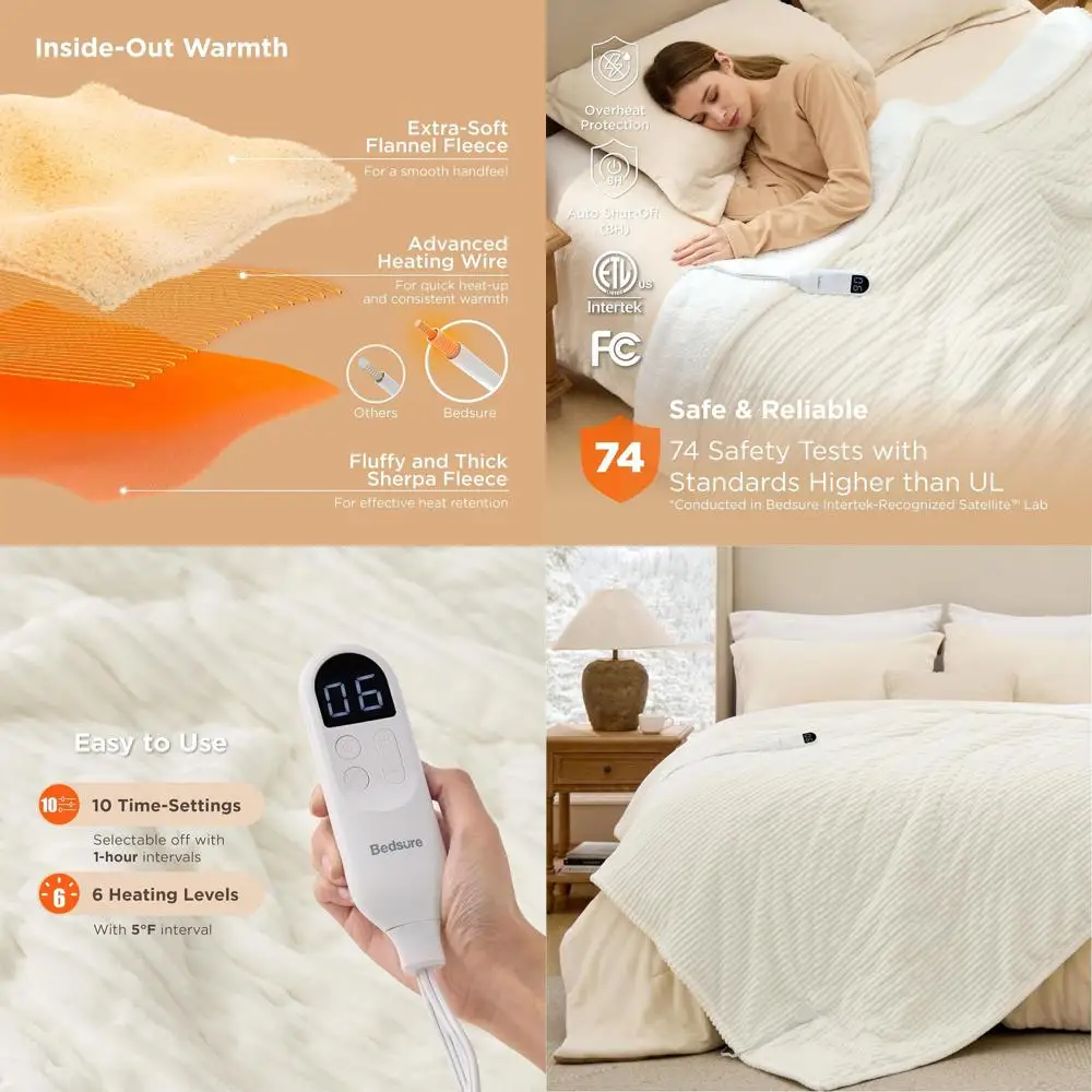 

Twin Size Electric Blanket with 10 Time and 6 Heat Settings, 8-Hour Auto Shut Off, Ideal for Grandma (62x84, Coconut White)