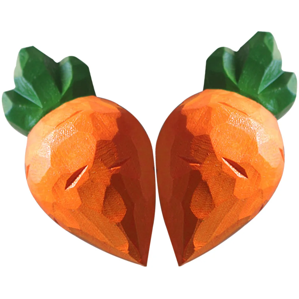 

2Pcs Carrot Ornaments Easter Figurine Decorations Wood Craft Statue Home AdornmentsFood Vegetable Party Supplies