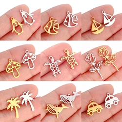 5pcs/Lot Marine Life Charms Stainless Steel Coconut Tree/Penguin/Rose/Sailing Boat Pendants DIY Necklace Bracelet Jewelry Making