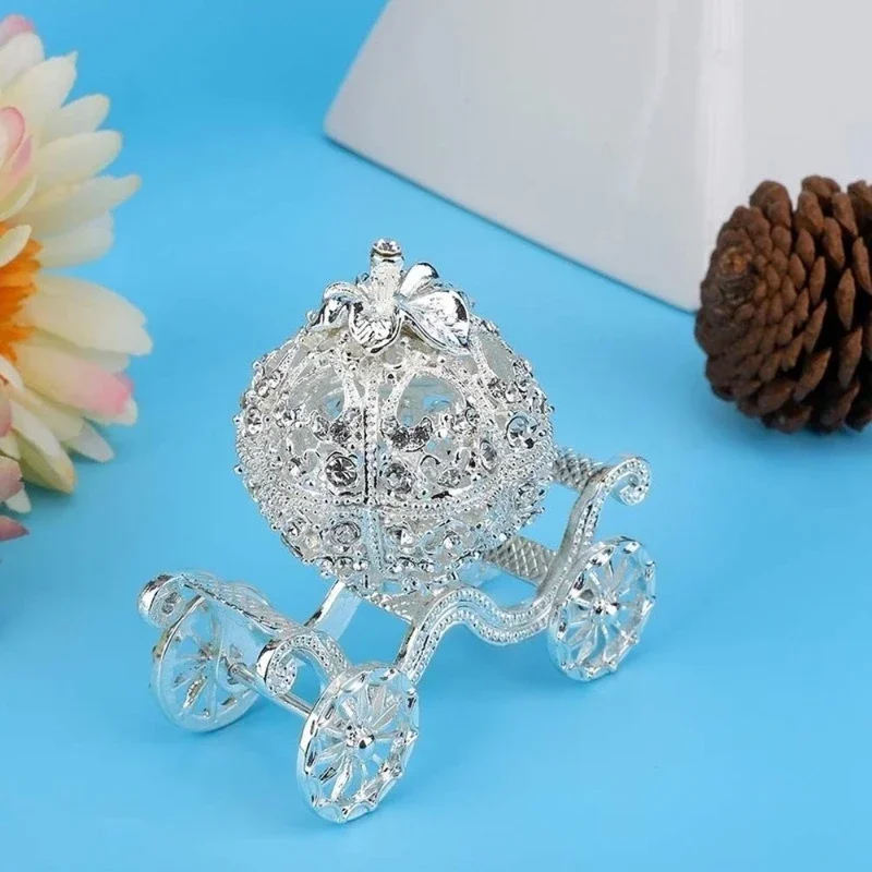 Rhinestone Crystal Pumpkin Carriage Trinket Box Jewelry Box Diamond Gift Collectible Figurine Decorative Jewelry Display Holder