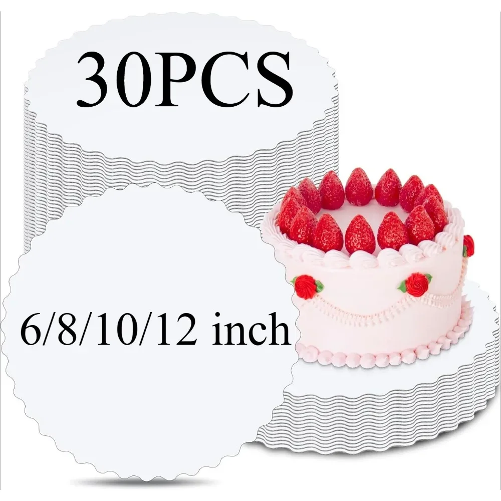 30PCS 6/8/10/12 Inch Cake Boards Scalloped Edges Food Graded Greaseproof Cardboard for Wedding Birthday Parties Dessert Pizza