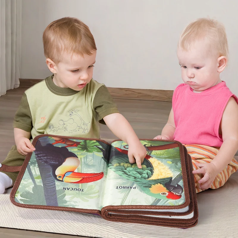 Livre tactile interactif Animal pour bébé, Puzzle d'apprentissage précoce, livre de contes en tissu avec singe tigre, livre doux pour bébé, jouets cadeau