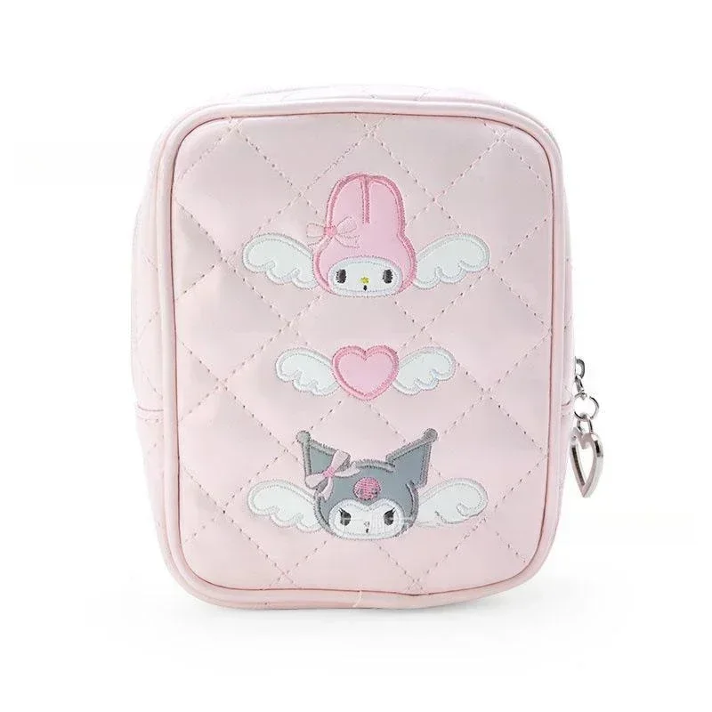 Anime Kawaii Love Angel Kuromi Pom Pom Purin Cinnamoroll Embroidered Diamond Checker Hand Held Makeup Bag Sanrio Storage Bag