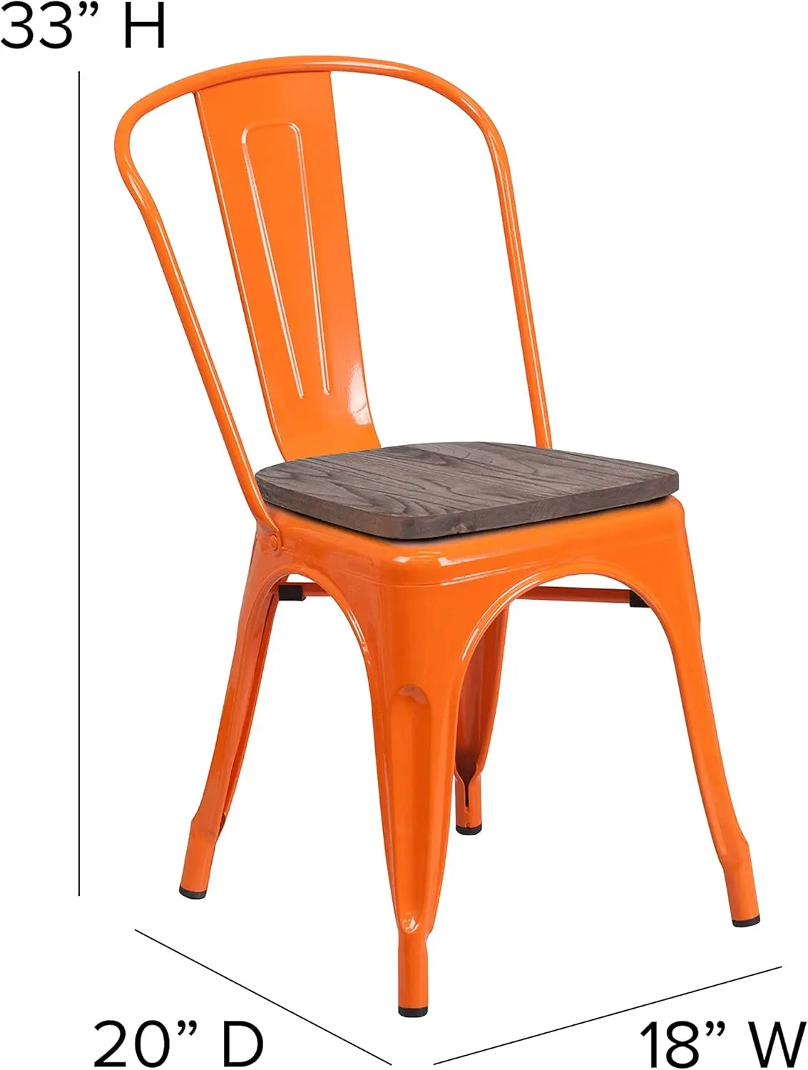 Orange Metal Stackable Chair With Wood Seat