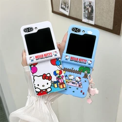 Cute Cartoon Sanrio Hello Kitty Phone Case For Samsung Galaxy Z Flip 6 5 Hard Back Cover For Z Flip 3 4 With Lanyard