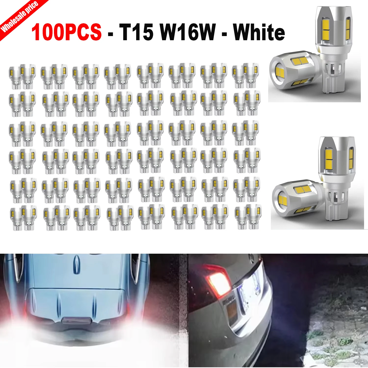100x W16W T15 360° Beam Angle LED Reverse Light Bulbs 1:1 Design For Peugeot Subaru BRZ Tribeca Outback Legacy Forester Impreza
